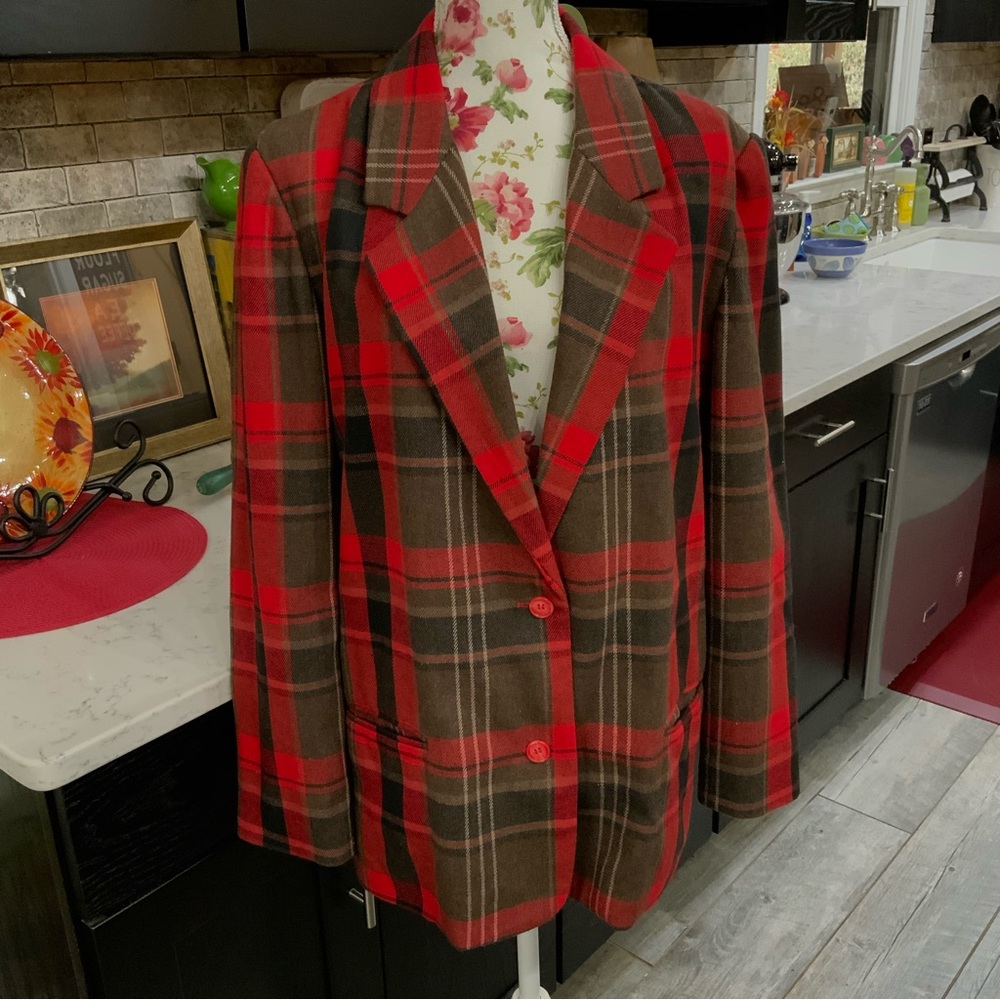 Patina International Vintage Tartan Plaid Wool Blend Blazer 2 Button Large
Lined